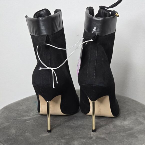 Good American Scandal Lace Up Stilleto Booties Faux Suede Black - Picture 3 of 9